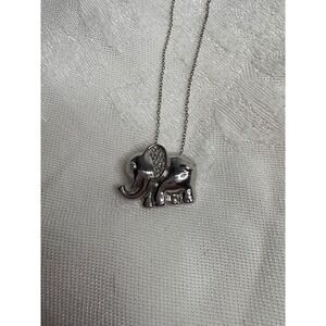 Silver tone Elephant Necklace Paved with Stones and Dainty Chain